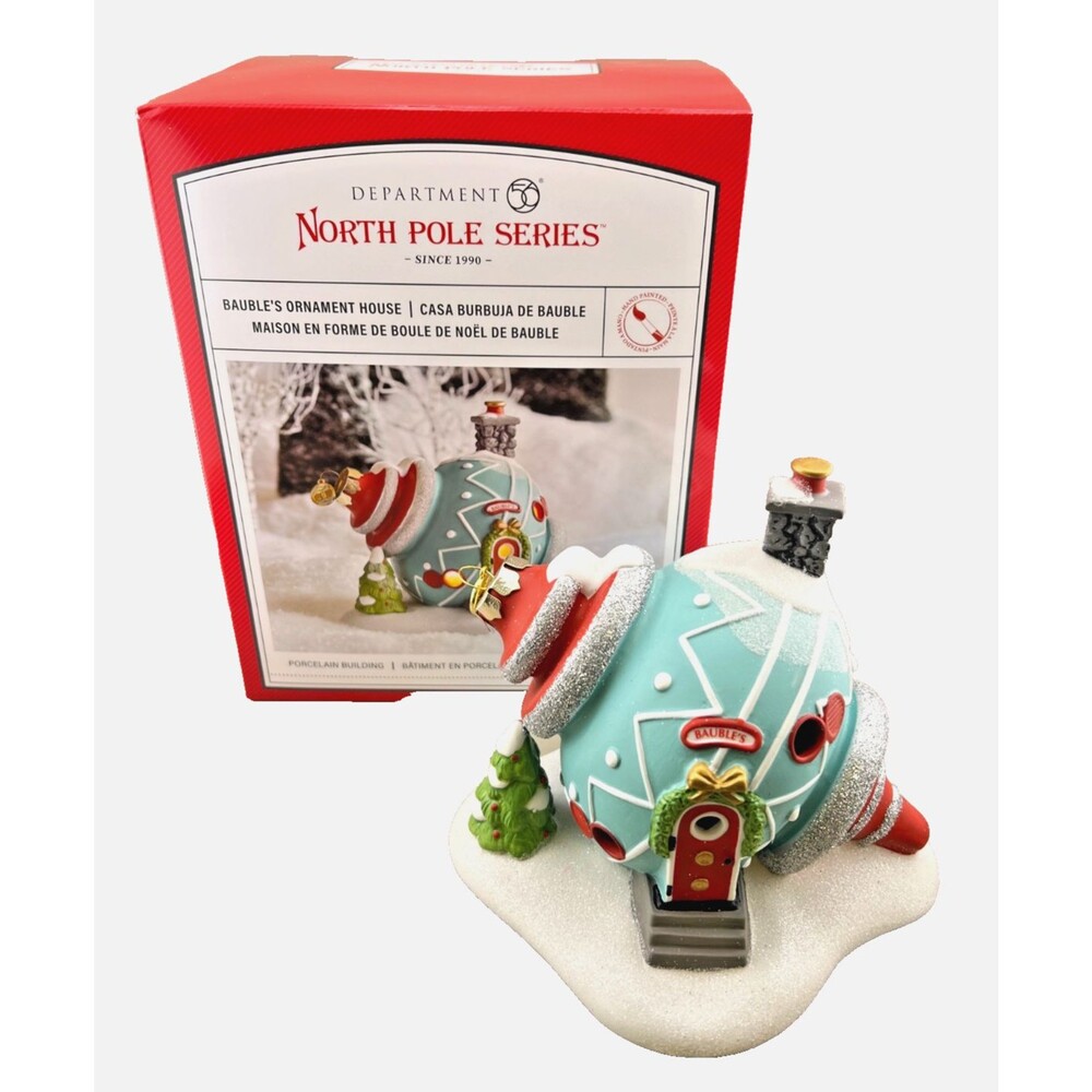 NIB Dept 56 BAUBLES ORNAMENT HOUSE North Pole Village 6013429 Porcelain Light Up